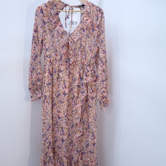 Zara Floral Backless Midi Dress, Size large nwt - Picture 2 of 9